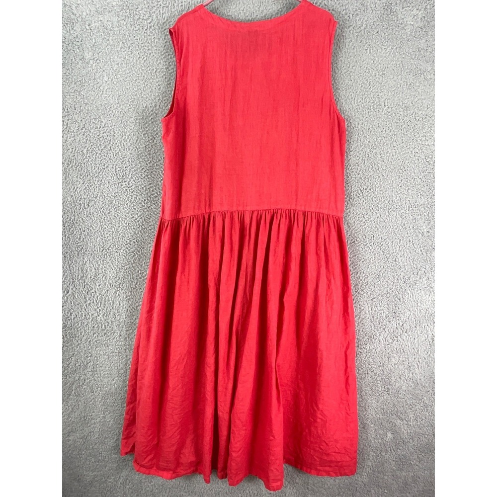 Focus Linen Sleeveless Midi Dress Womens L Red Excellent Empire Waist Coastal